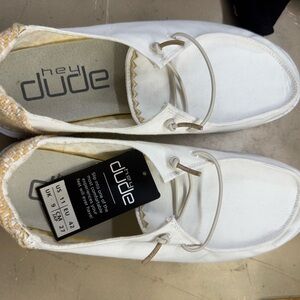 Hey Dude White and Tan Loafers